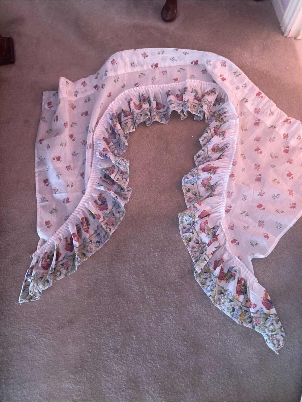 Ruffled Floral Curtain Valance in Soft Pink - Classic Country Style